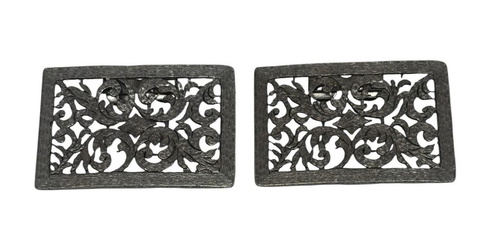 Vintage Men’s Shoe Buckles Set Of 2 Silver-Tone Filigree Art Deco Metal Clips
